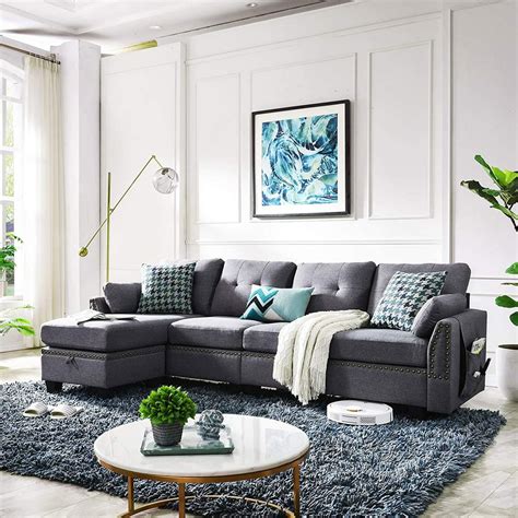 Honbay reversible sectional sofa - HONBAY Modular Sectional Sofa Velvet L Shaped Couch with Storage Ottoman Convertible Sectional Couch 4-Seat Sofa with Reversible Chaise, Grey Visit the HONBAY Store 4.2 4.2 out of 5 stars 59 ratings